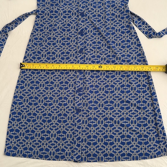 Laundry by Shelli Segal blue multi lattice print 3/4 quarter sleeve shirt dress - Picture 6 of 14